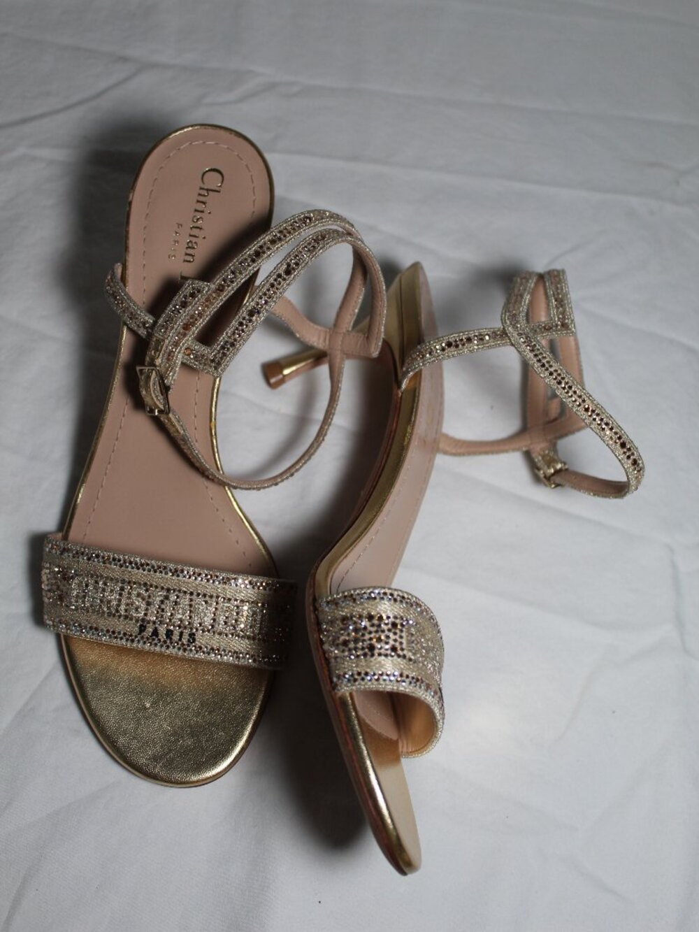 DIOR Christian Dior Dway Heeled Sandals Strass Embellishments Ankle Strap 38.5